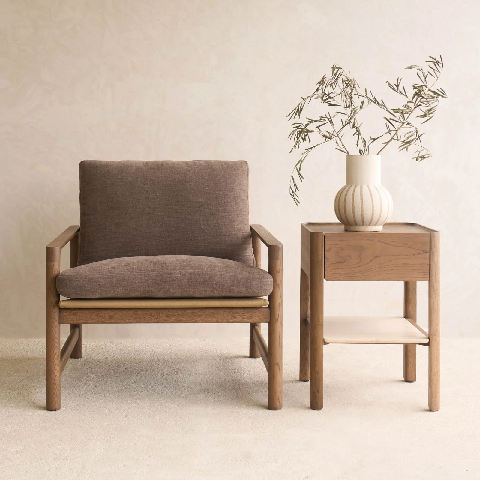 Troubadour Fabric Armchair | Latte Oak Frame - Rich Earth - Image 11