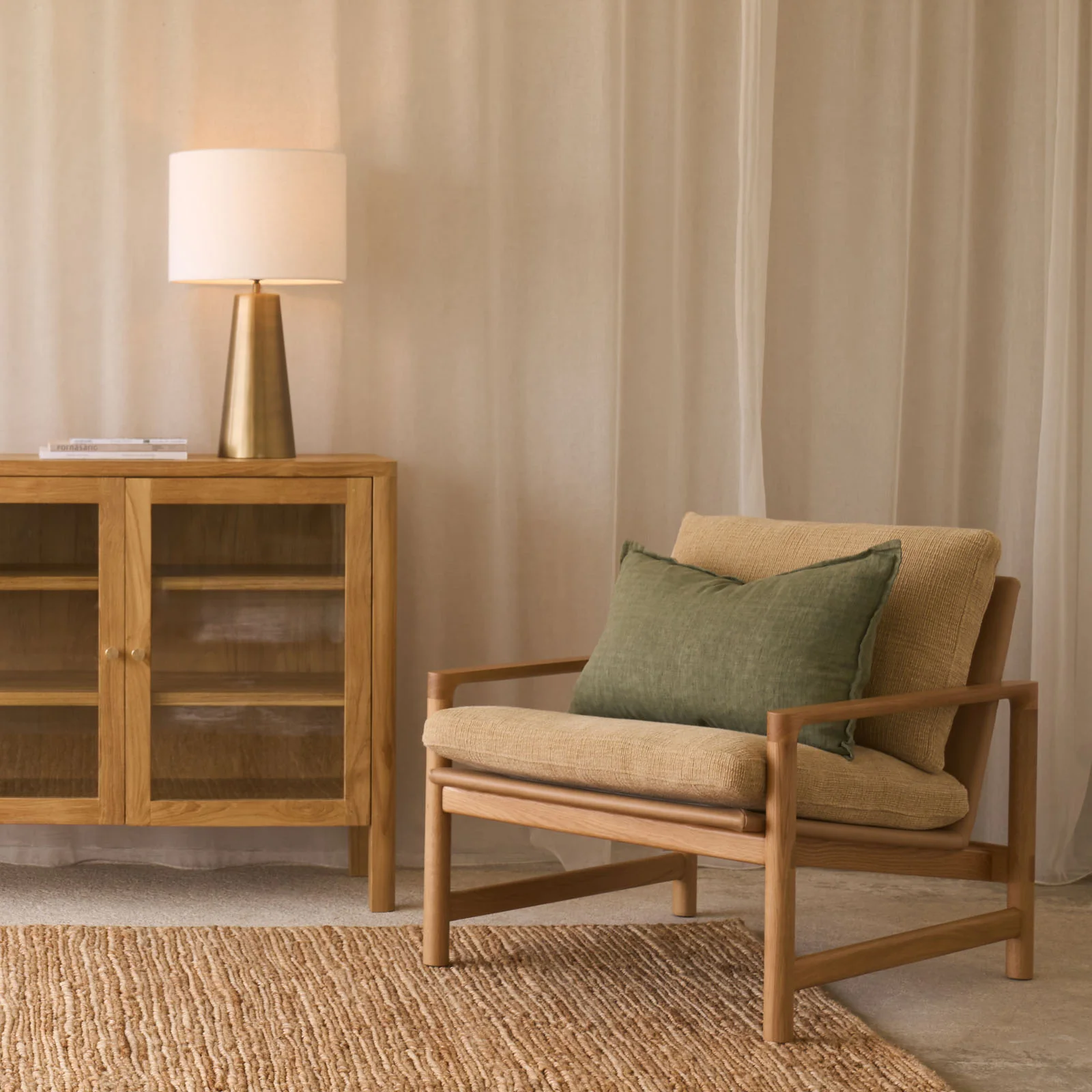 Troubadour Fabric Armchair | Oak Frame - Sherpa Toffee - Image 7