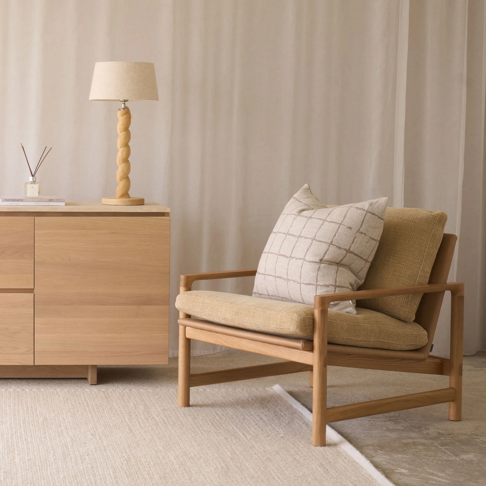 Troubadour Fabric Armchair | Oak Frame - Sherpa Toffee - Image 8
