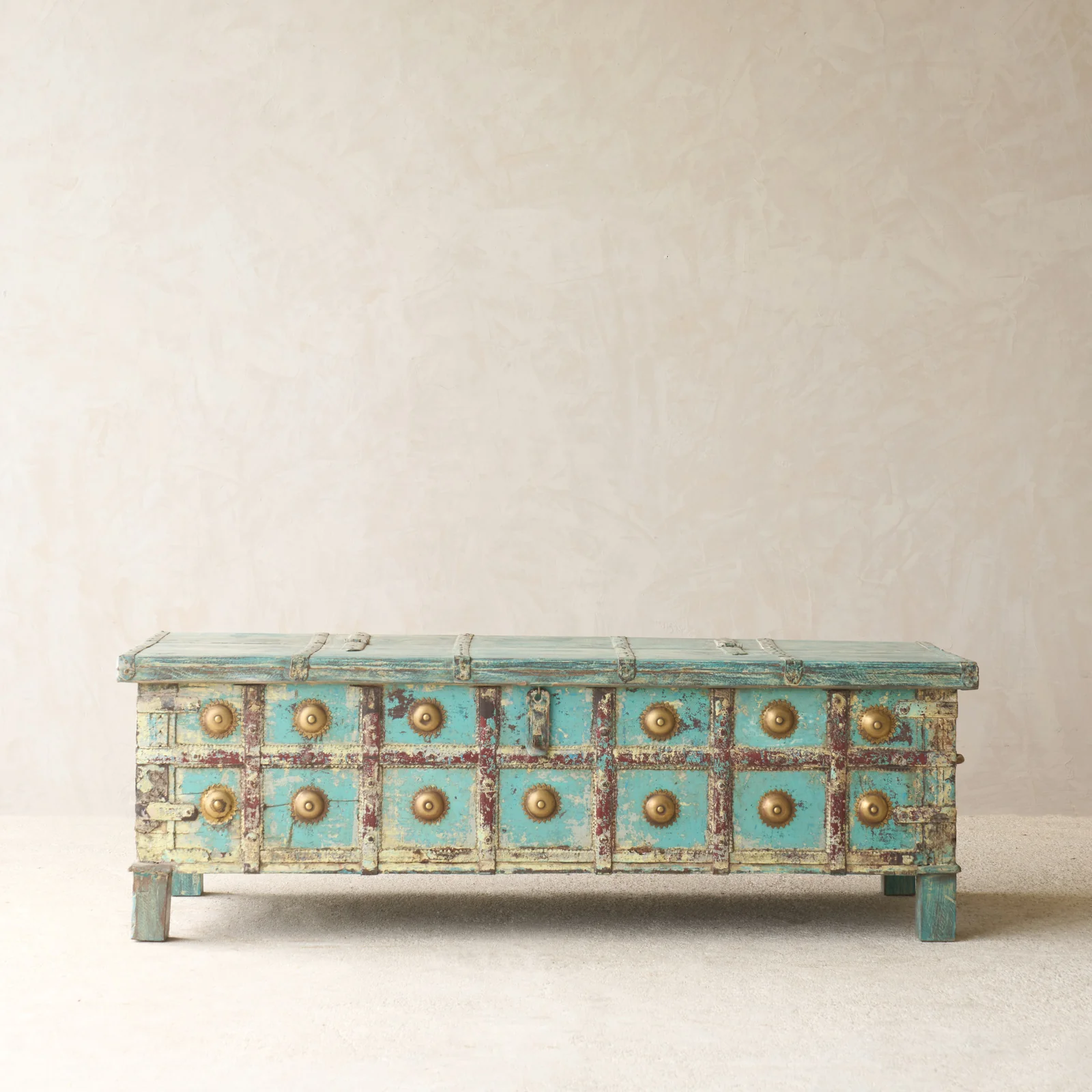 Vintage Chest with Brass Motifs | Bluewash - Image 3