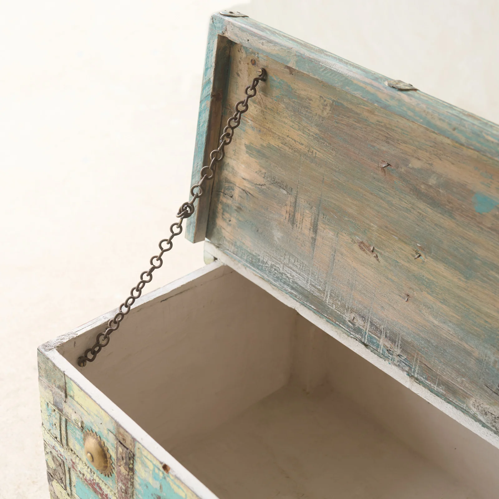 Vintage Chest with Brass Motifs | Bluewash - Image 5