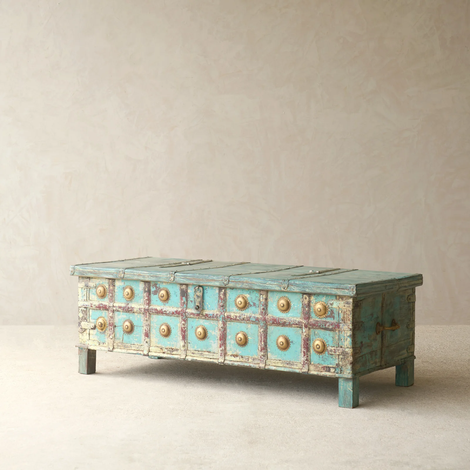 Vintage Chest with Brass Motifs | Bluewash - Image 6
