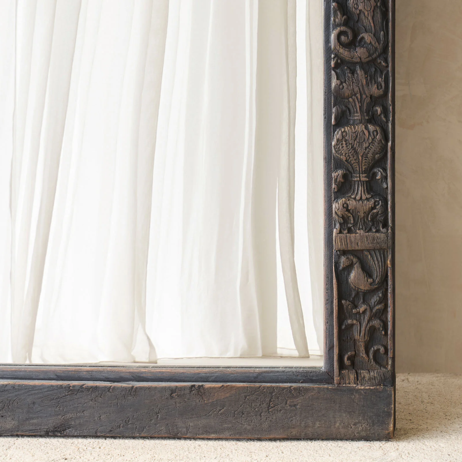 Vintage Carved Mirror Frame | Rustic Espresso - Image 3