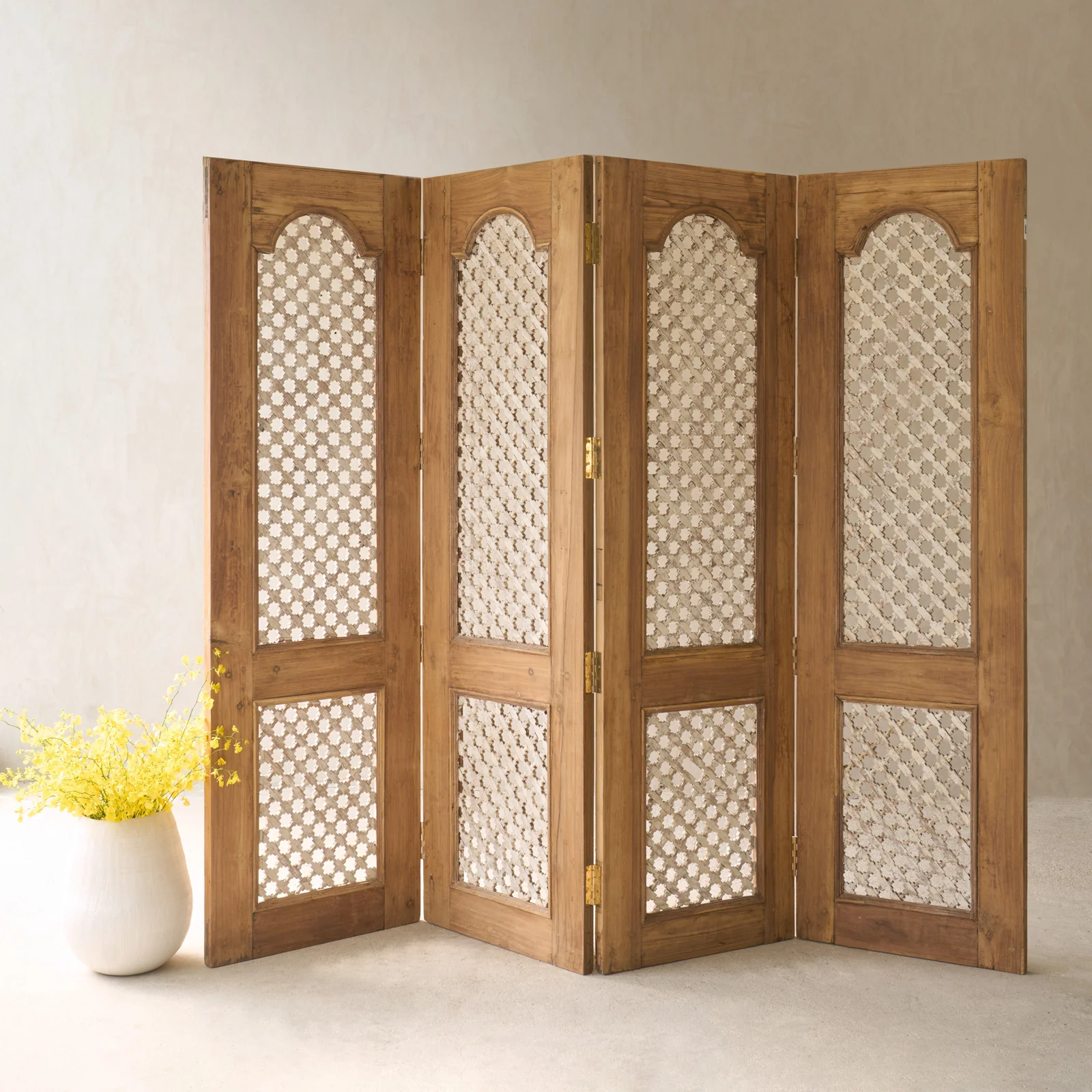 Vintage Jali Room Divider | 4 Panels - Natural