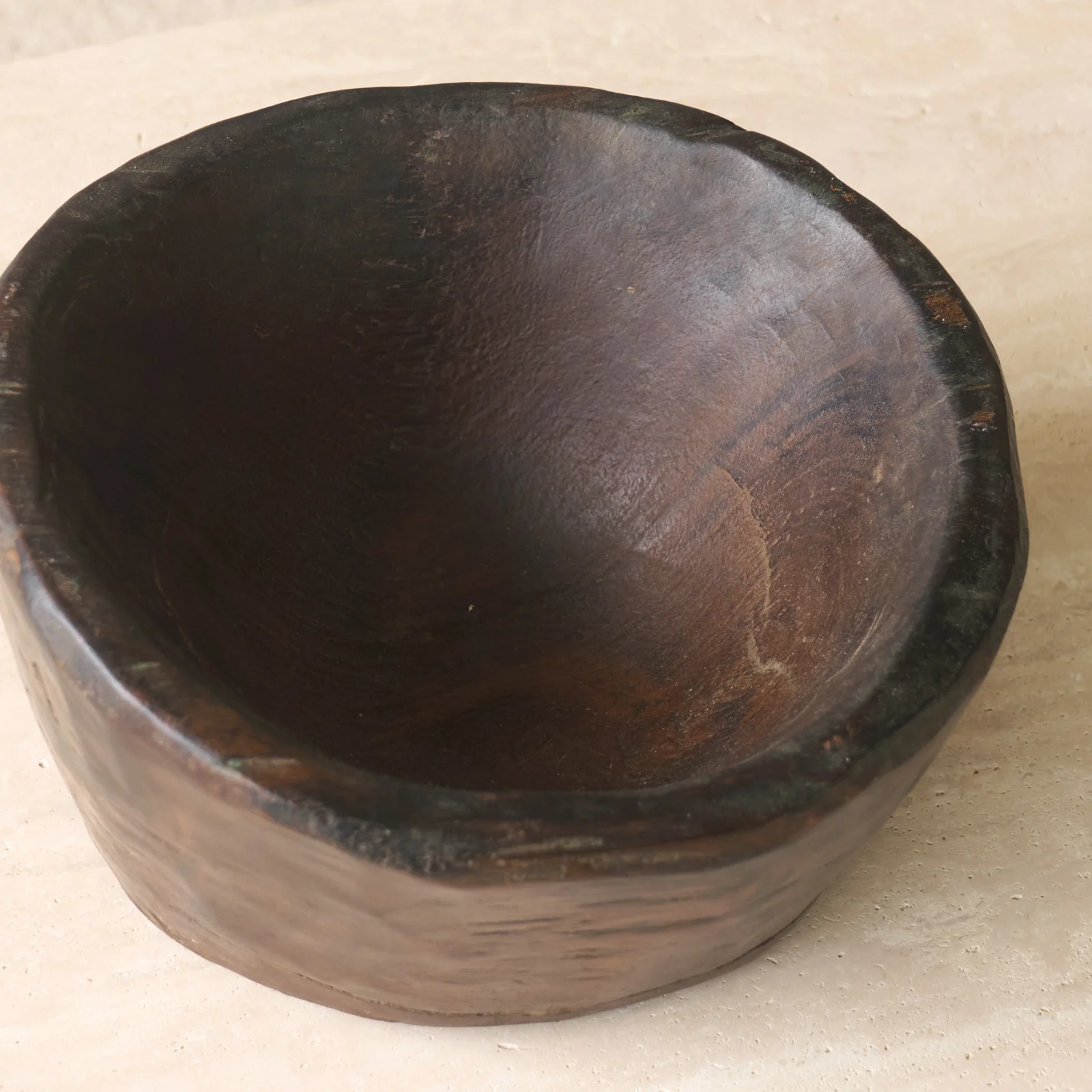 Vintage Rustic Timber Bowl Dark Brown | No. 2 - Image 2