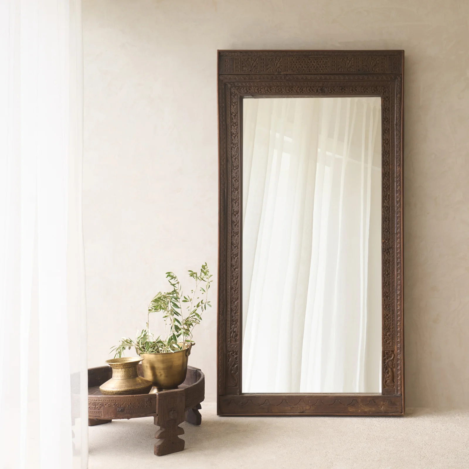 Vintage Teak Carved Mirror | Dark Brown | No. 1