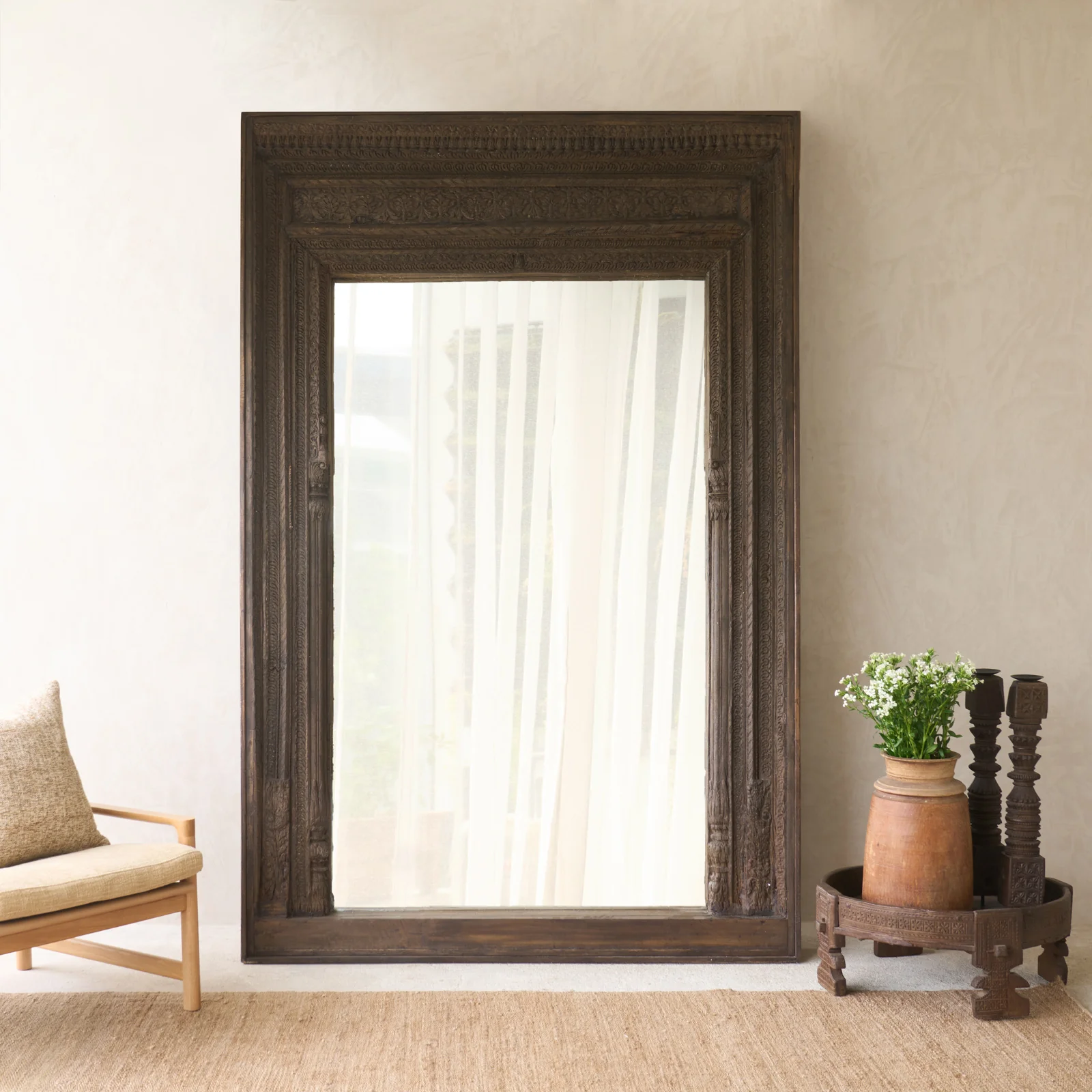 Vintage Teak Carved Mirror | Dark Brown | No. 3