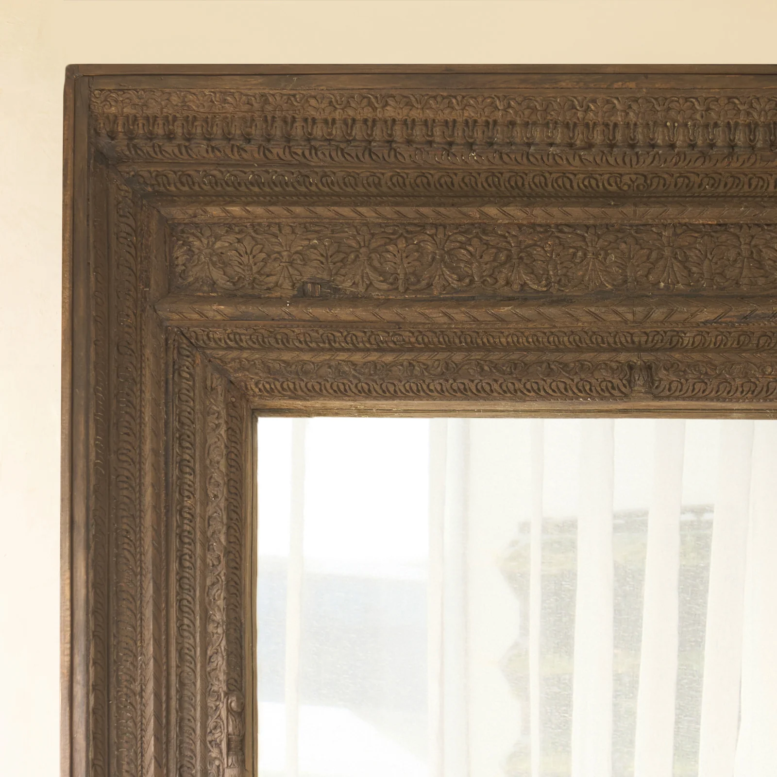 Vintage Teak Carved Mirror | Dark Brown | No. 3 - Image 2