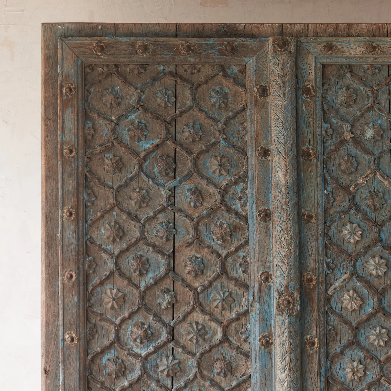 Blue Door with Carved Flower Motifs - Image 2