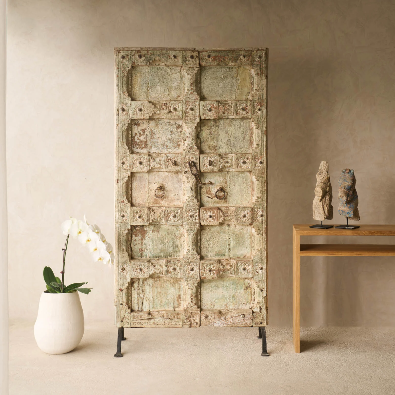 Vintage Carved Door | Whitewashed Mint