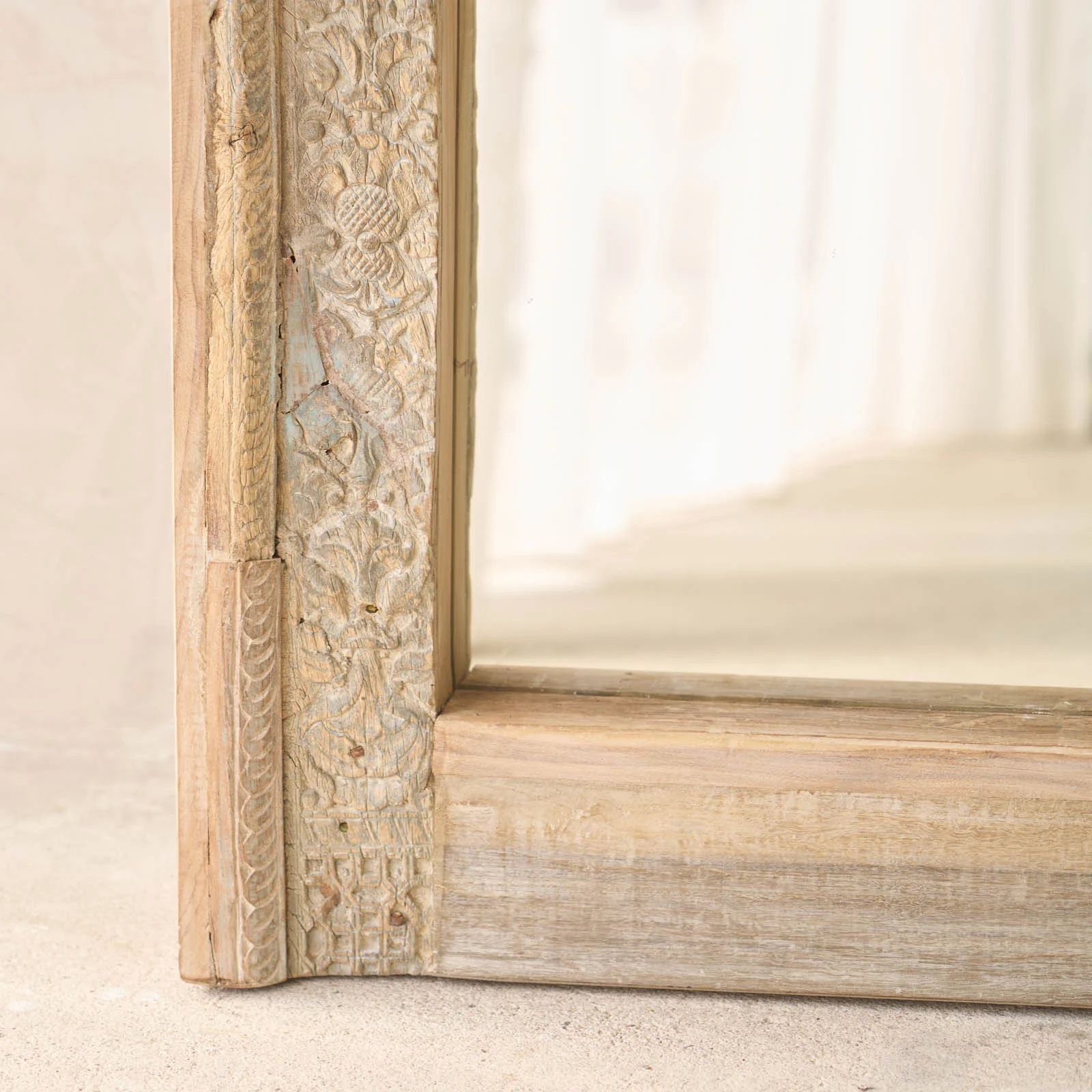 Vintage Carved Teak Mirror | Natural - Image 3
