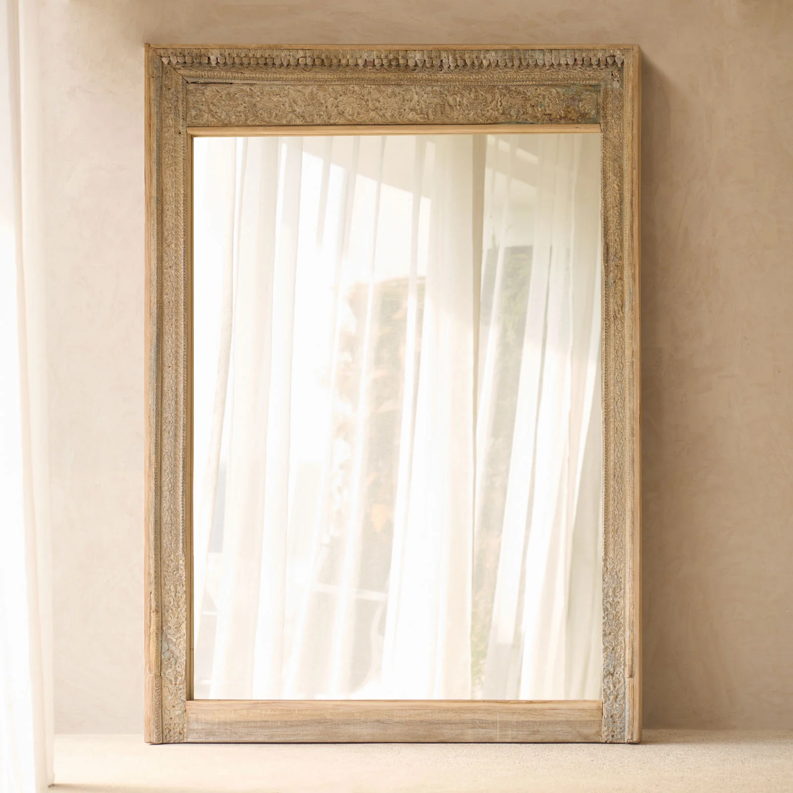 Vintage Carved Teak Mirror | Natural - Image 4