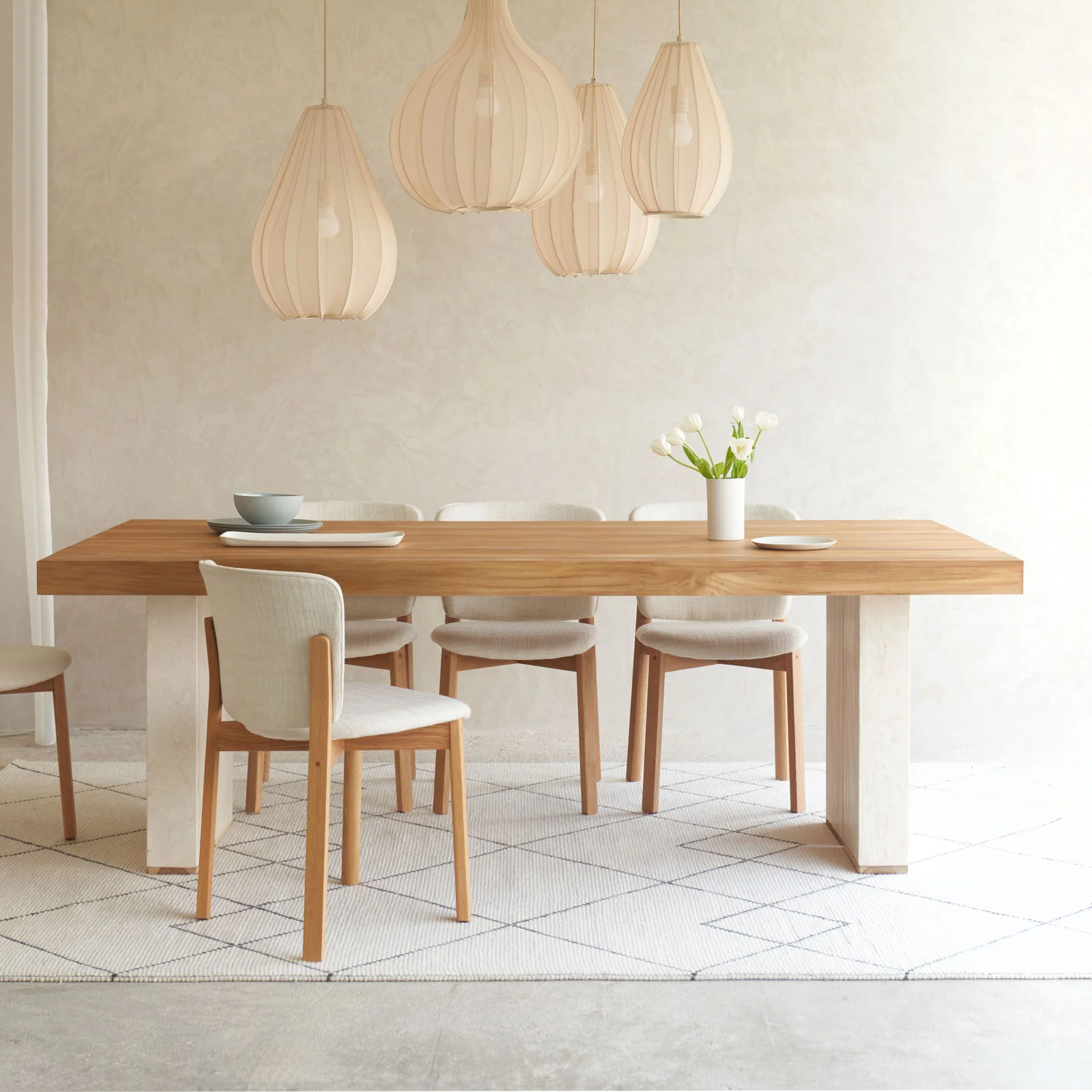 Zen Dining Table | Teak Top with Marble Base
