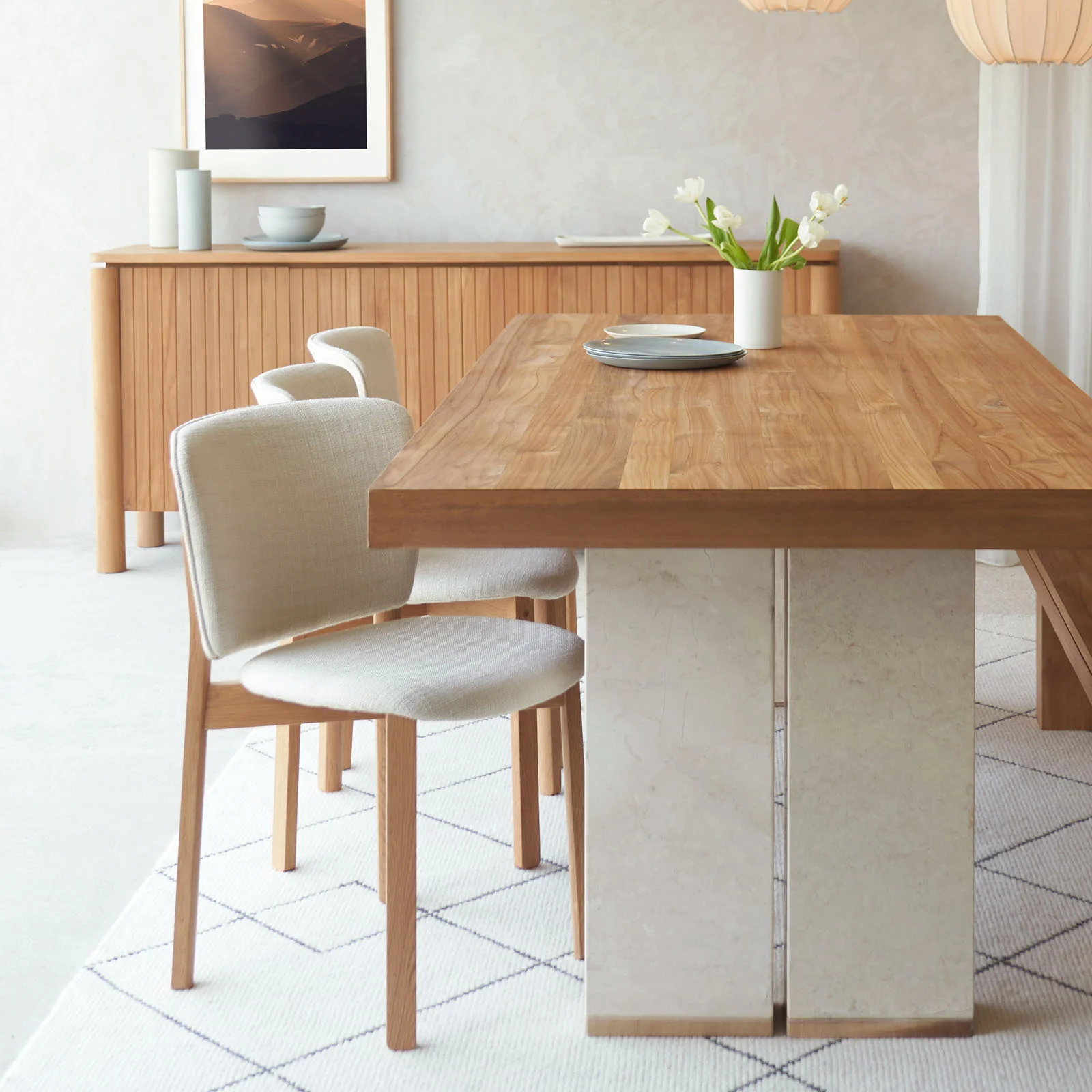 Zen Dining Table | Teak Top with Marble Base - Image 3